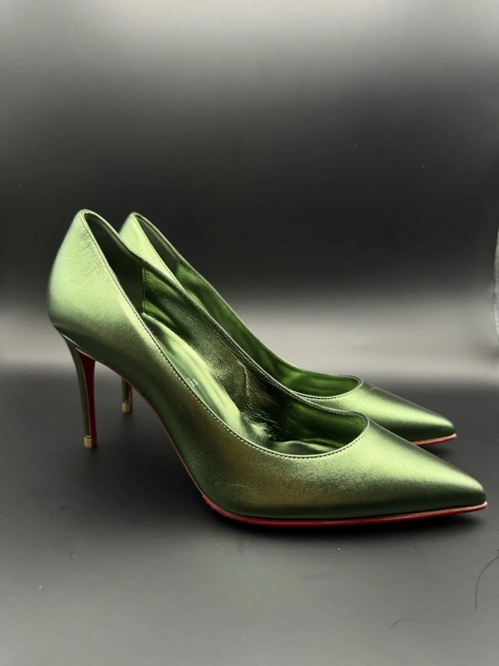 Christian Louboutin Kate 100 Metallic Green Forest Pumps Heels EU 37 - Picture 5 of 13